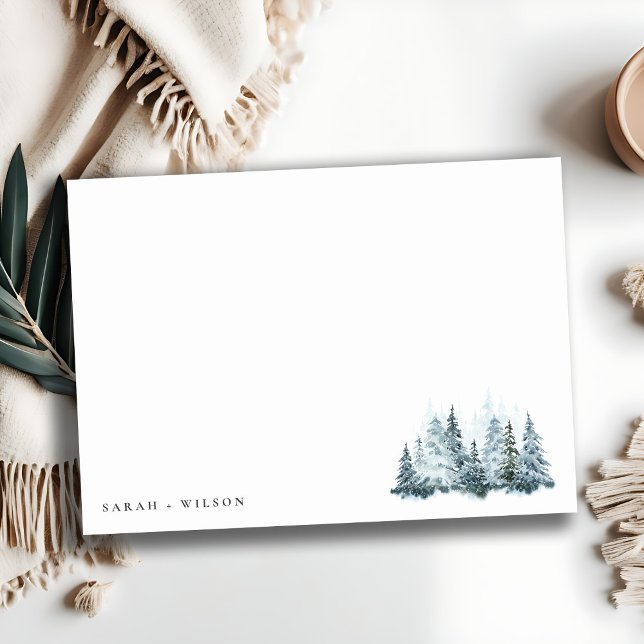 Tarjeta Pequeña Elegante acuarela Nieve Boda de pino de invierno (Subido por el creador)