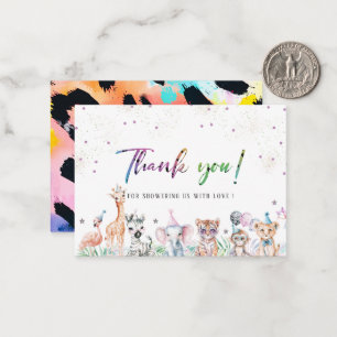 Tarjeta Pequeña Elegante acuarela Niños salvajes Safari Animales q