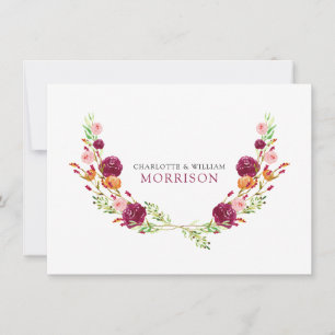 Tarjeta Pequeña Elegante acuarela Pareja Botánica Monograma