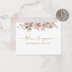 Tarjeta Pequeña Elegante acuarela Pink Floral Bebé ducha gracias