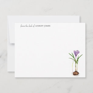 Tarjeta Pequeña Elegante acuarela Purple Crocus flor primavera No