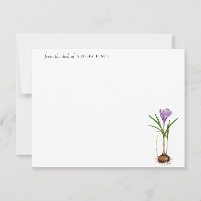 Tarjeta Pequeña Elegante acuarela Purple Crocus flor primavera No (Anverso)