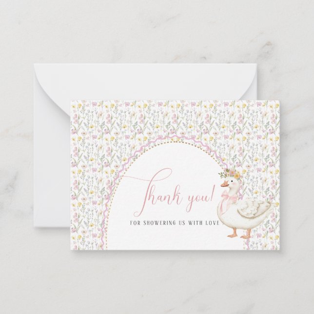 Tarjeta Pequeña Elegante acuarela Rosa Bow un tonto ganso bebé (Anverso)