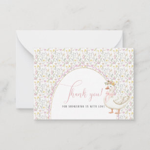 Tarjeta Pequeña Elegante acuarela Rosa Bow un tonto ganso bebé