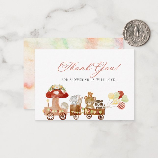 Tarjeta Pequeña Elegante acuarela Woodland fiesta Bebé ducha (Anverso/Reverso In Situ)