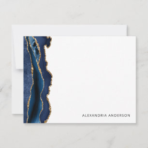 Tarjeta Pequeña Elegante Agate Navy Blue Gold Purpurina Marble Geo