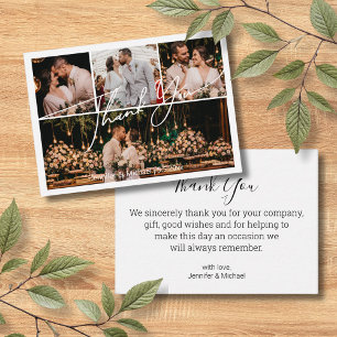Tarjeta Pequeña elegante agradecimiento 4 fotos collage boda chic
