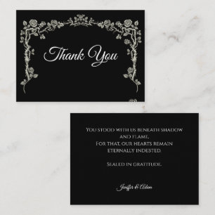Tarjeta Pequeña Elegante agradecimiento de boda gótica en blanco y