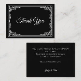 Tarjeta Pequeña Elegante agradecimiento de boda gótica en blanco y