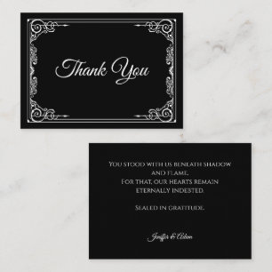 Tarjeta Pequeña Elegante agradecimiento de boda gótica en blanco y