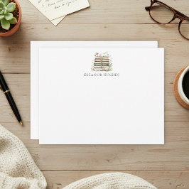 Tarjeta Pequeña Elegante amante de los libros con acuarela floral 