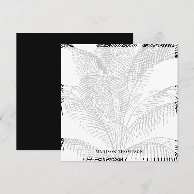 Tarjeta Pequeña Elegante árbol de palmas deja un patrón blanco y n (Anverso / Reverso)
