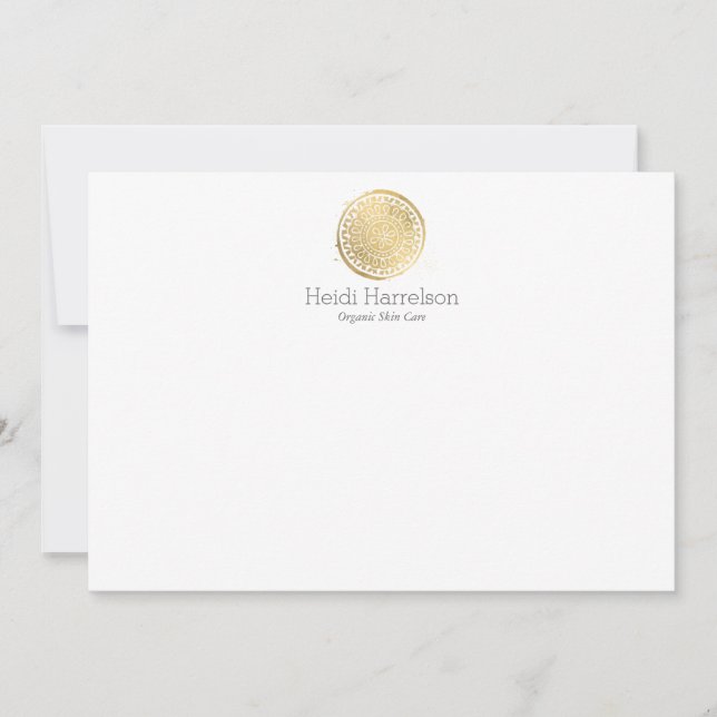 Tarjeta Pequeña Elegante Belleza Mandala Logo Faux Gold Note (Anverso)