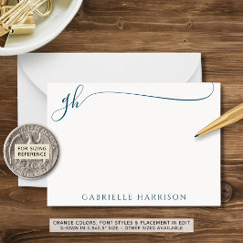 Tarjeta Pequeña Elegante Blue Script Monograma Iniciales Gold