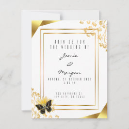 Tarjeta Pequeña Elegante Boda blanco negro y mariposa brillante