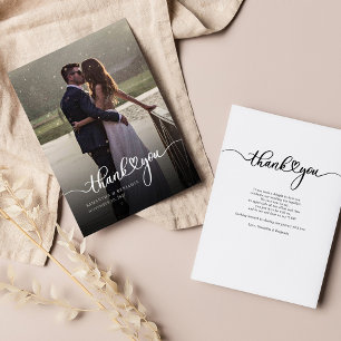 Tarjeta Pequeña Elegante Boda con foto con letras de mano