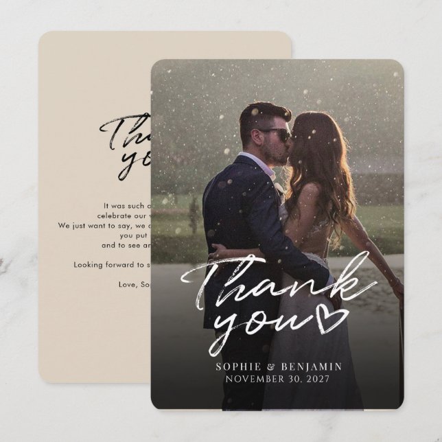 Tarjeta Pequeña Elegante Boda con letras de mano gracias (Anverso / Reverso)