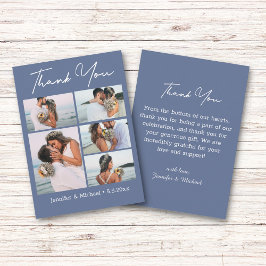 Tarjeta Pequeña elegante boda de 5 fotos en blanco azul