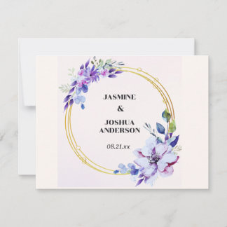 Tarjeta Pequeña Elegante Boda de Círculo de Oro Floral Watercolor