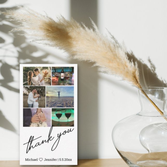 Tarjeta Pequeña elegante boda de collage de 6 fotos gracias (Subido por el creador)