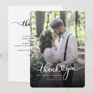 Tarjeta Pequeña Elegante Boda de guiones fotográficos gracias