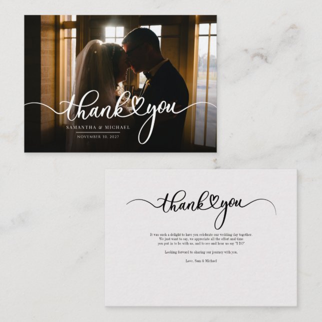 Tarjeta Pequeña Elegante Boda de guiones fotográficos gracias (Anverso / Reverso)