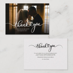 Tarjeta Pequeña Elegante Boda de guiones fotográficos gracias
