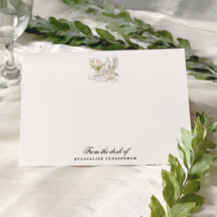 Tarjeta Pequeña Elegante Boda de Jardín de Mansión con Acuarela