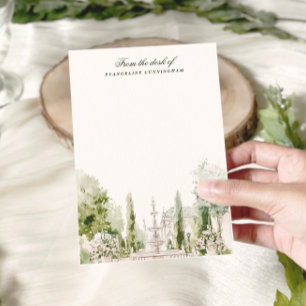 Tarjeta Pequeña Elegante Boda de Jardín de Mansión con Acuarela