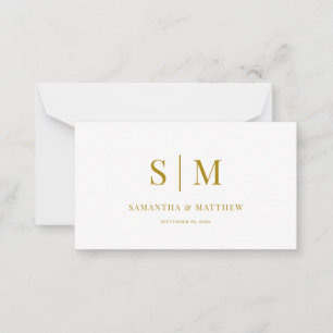 Tarjeta Pequeña Elegante Boda de Monograma de Oro Minimalista simp
