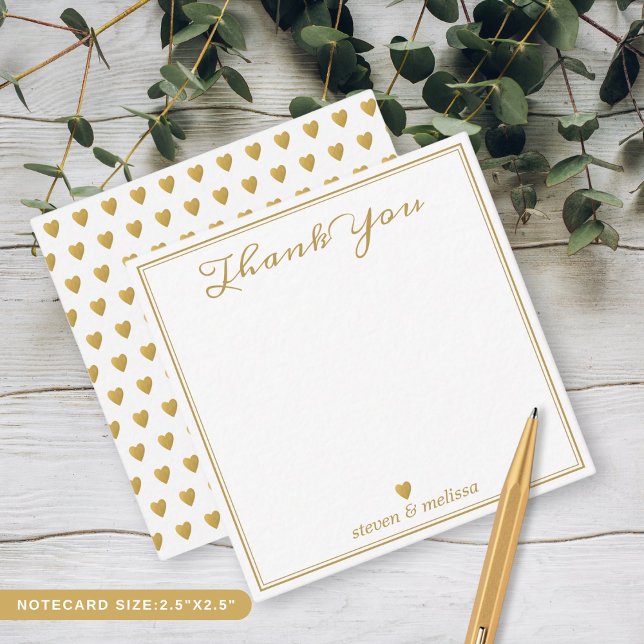 Tarjeta Pequeña Elegante Boda de oro Pareja recién casados Gracias (Elegant Gold Wedding Couple Newlyweds Thank You Note Card)