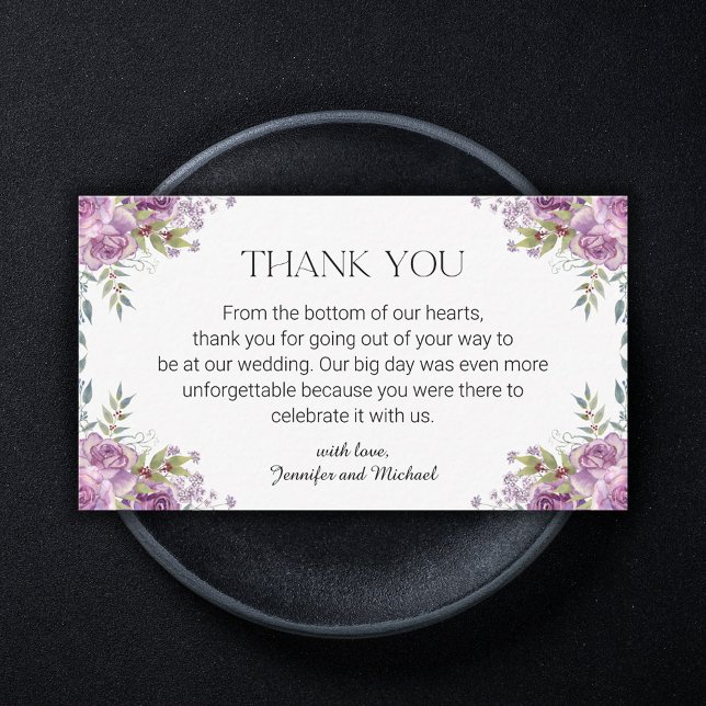 Tarjeta Pequeña elegante boda floral púrpura moderno gracias (Subido por el creador)