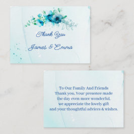 Tarjeta Pequeña Elegante Boda personalizado de Flor Azul Gracias