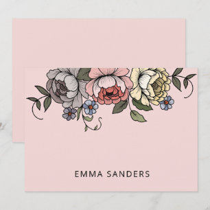 Tarjeta Pequeña Elegante Boho Botanals Florals Pink Personalizado