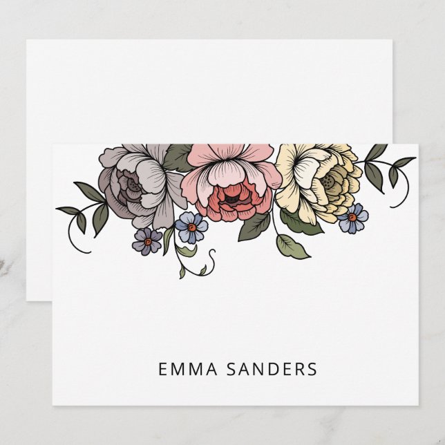 Tarjeta Pequeña Elegante Boho Botanical Florals Personalizado (Anverso / Reverso)