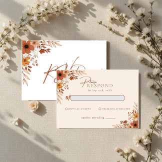Tarjeta Pequeña Elegante boho floral dibujada a mano RSVP de boda