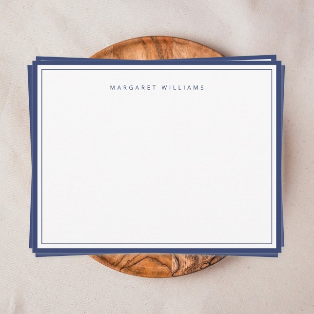 Tarjeta Pequeña Elegante borde azul de la marina simple Minimalist (Navy blue border simple modern minimalist personalized note card)
