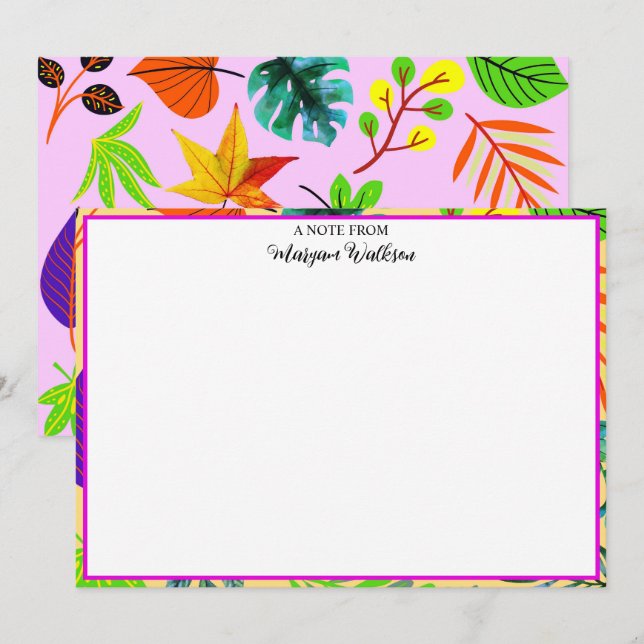 Tarjeta Pequeña Elegante borde botánico con nombre - marco floral (Anverso / Reverso)