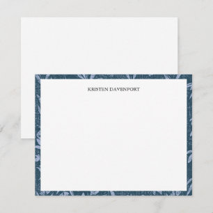Tarjeta Pequeña Elegante borde floral acuarela azul chic plano
