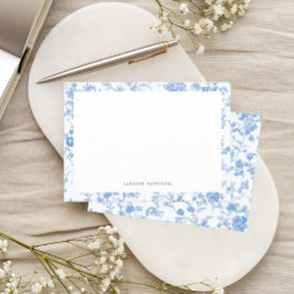 Tarjeta Pequeña Elegante Borde Floral Azul Francés Toile de Jouy