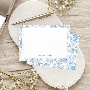 Tarjeta Pequeña Elegante Borde Floral Azul Francés Toile de Jouy