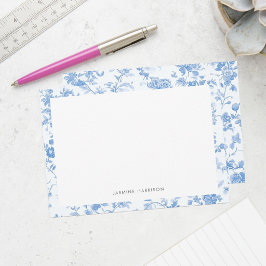 Tarjeta Pequeña Elegante Borde Floral Azul Francés Toile de Jouy