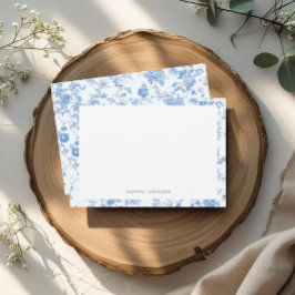 Tarjeta Pequeña Elegante borde floral azul Toile de Jouy francés