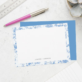 Tarjeta Pequeña Elegante Borde Floral Azul Toile de Jouy Francés