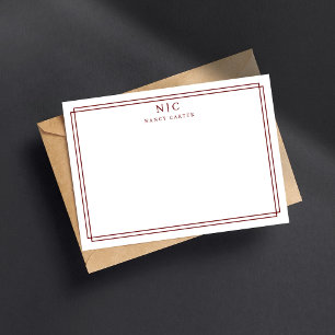 Tarjeta Pequeña Elegante Borde Geométrico Rojo de Mármol de dos Mo