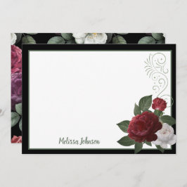 Tarjeta Pequeña Elegante Borgoña y Floral Rosa Personalizada