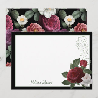 Tarjeta Pequeña Elegante Borgoña y Floral Rosa Personalizada