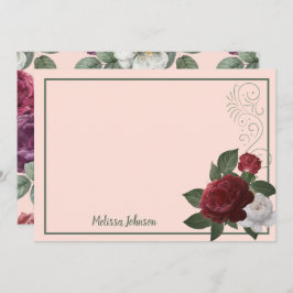 Tarjeta Pequeña Elegante Borgoña y Floral Rosa Personalizada