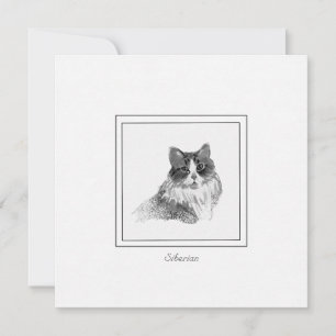 Tarjeta Pequeña Elegante bosquejo siberiano de gato en carbón vege