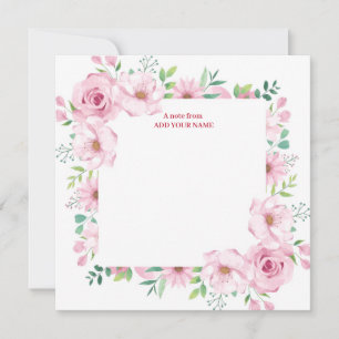 Tarjeta Pequeña Elegante Botánico de Acuarela Rosa Gracias